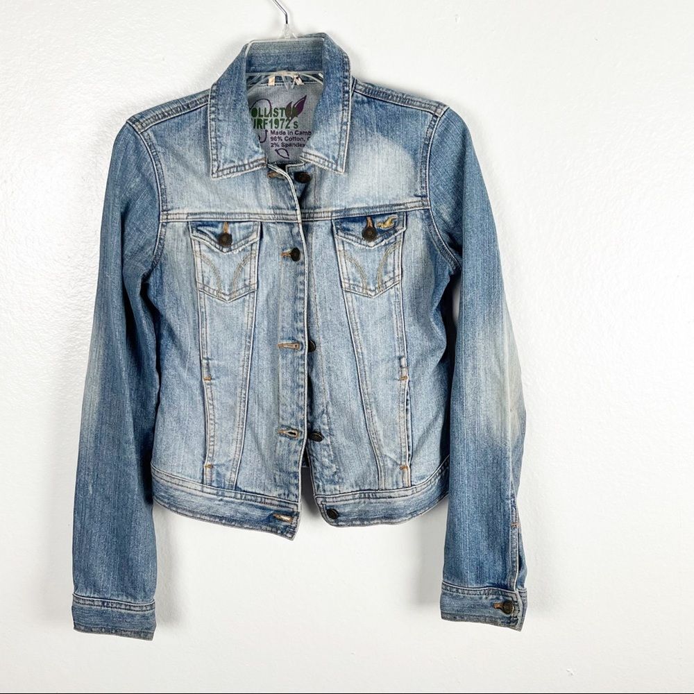 HOLLISTER Surf 1972 Light Wash Distressed Jean Jacket, Size Small